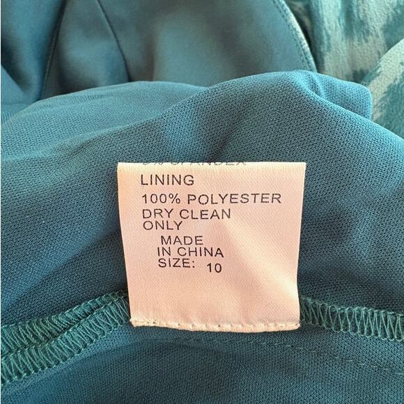 Tadashi Collection Teal Silk Ombre Leopard Maxi Dress with Satin Trim size 10 - Picture 13 of 16